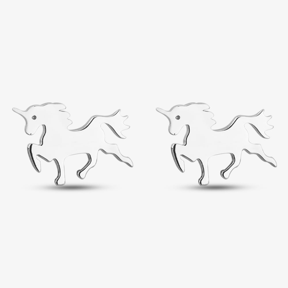 Silver Plain Unicorn Stud Earrings SEF0079A