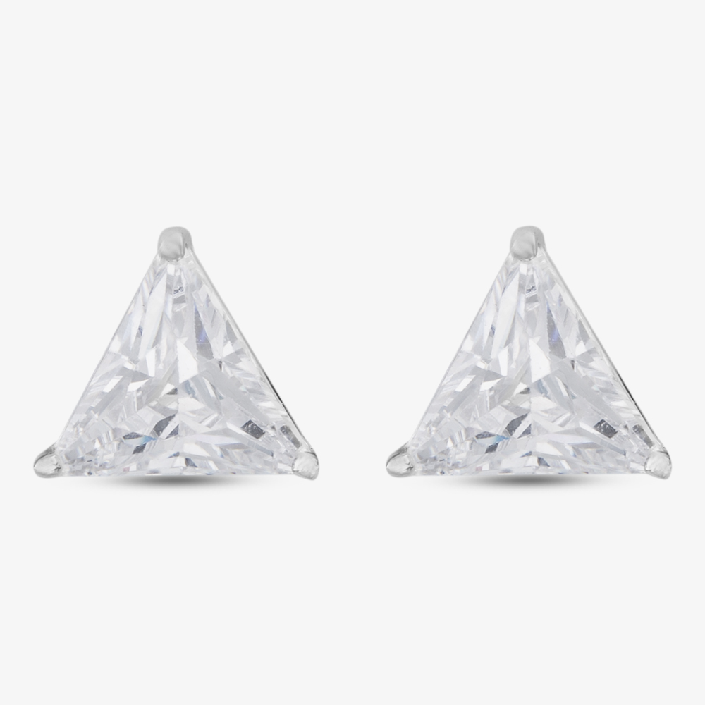 Silver Cubic Zirconia Triangle Shape Stud Earrings OJS0037/TRI