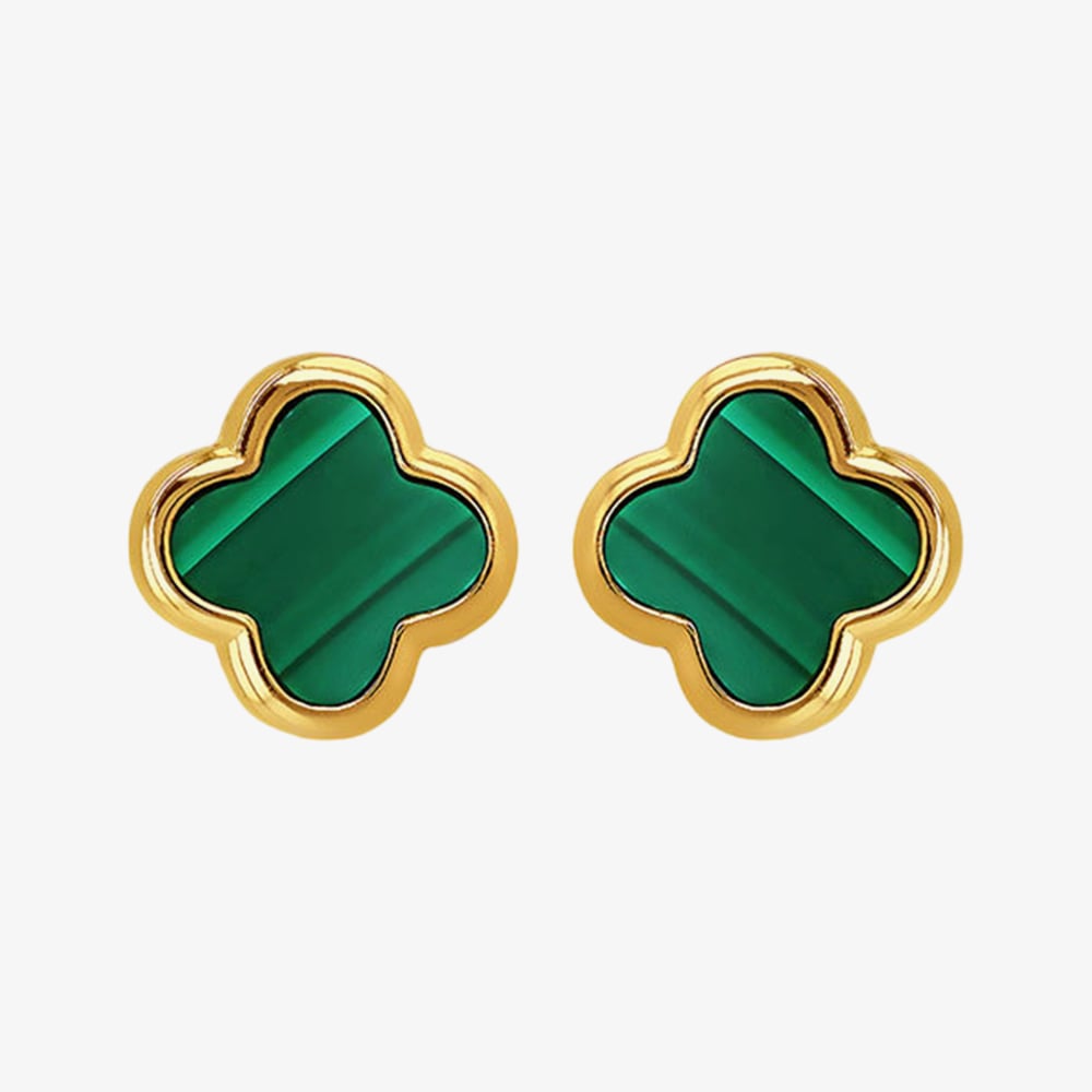 Product photograph of Luxe Silver Gold Plated Malachite Clover Stud Earrings 8 59 1901 from The Jewel Hut