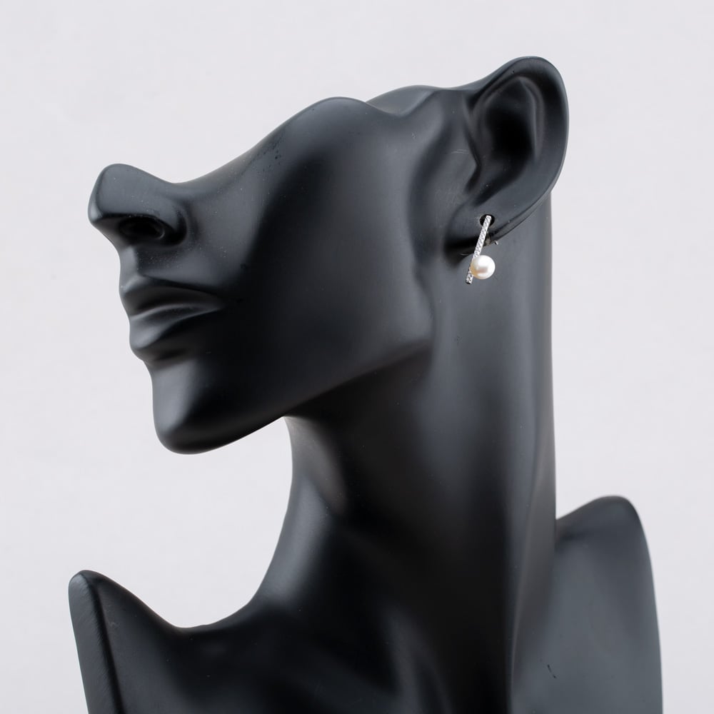 Sterling Silver Freshwater Pearl & Cubic Zirconia Bar Dropper Earrings EOW70167FW