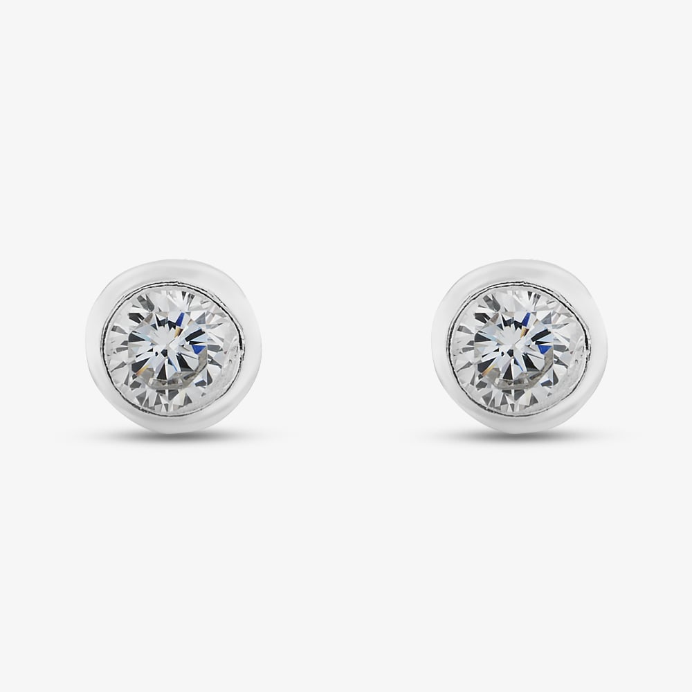 Sterling Silver Round Cubic Zirconia Stud Earrings E198C