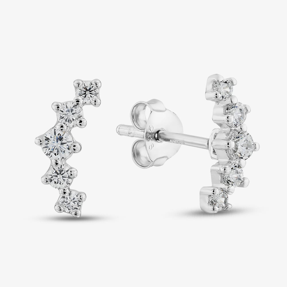 Sterling Silver Cubic Zirconia Curve Stud Earrings E5951C