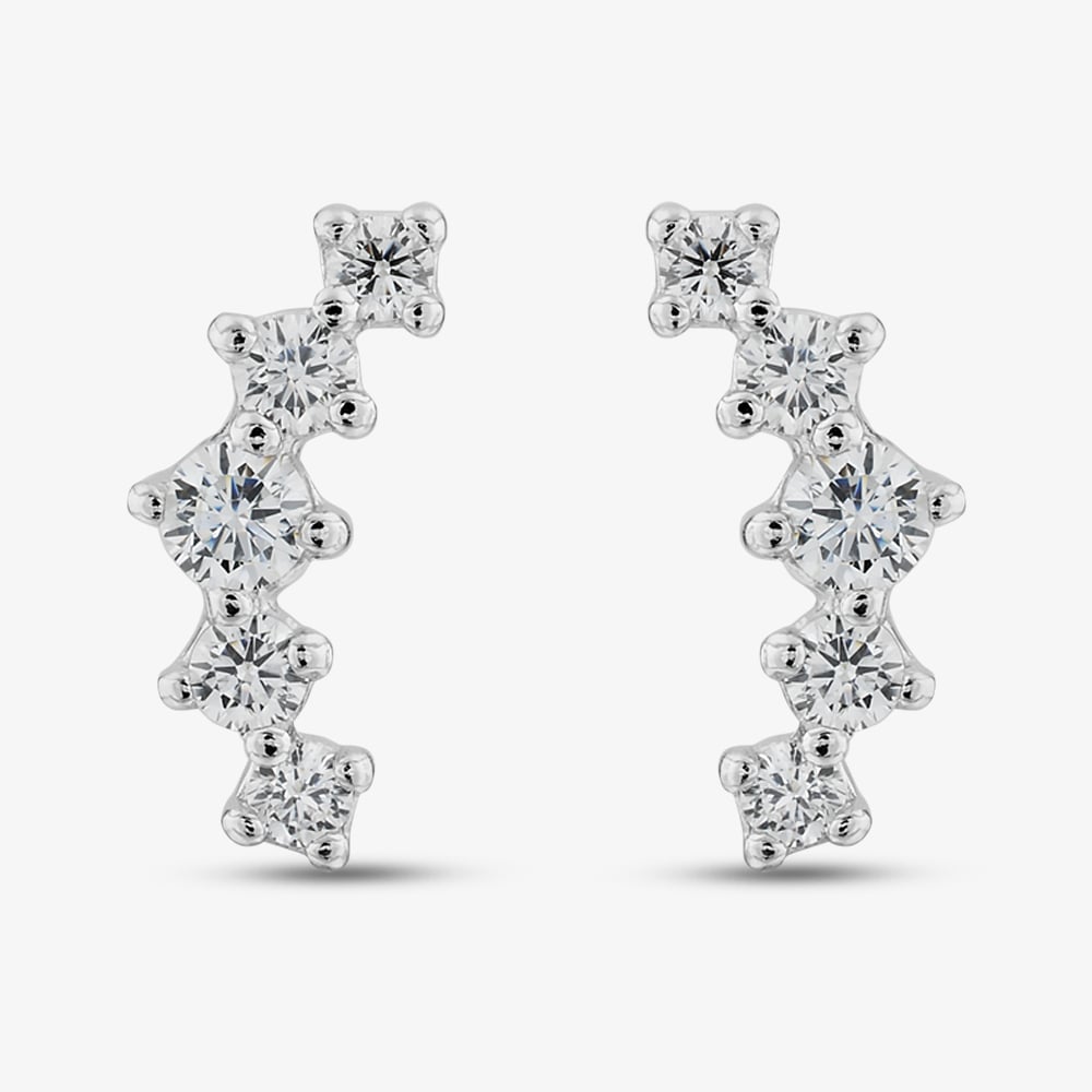 Sterling Silver Cubic Zirconia Curve Stud Earrings E5951C