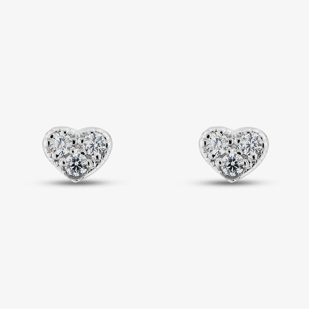 Sterling Silver Cubic Zirconia Heart Stud Earrings E6167C