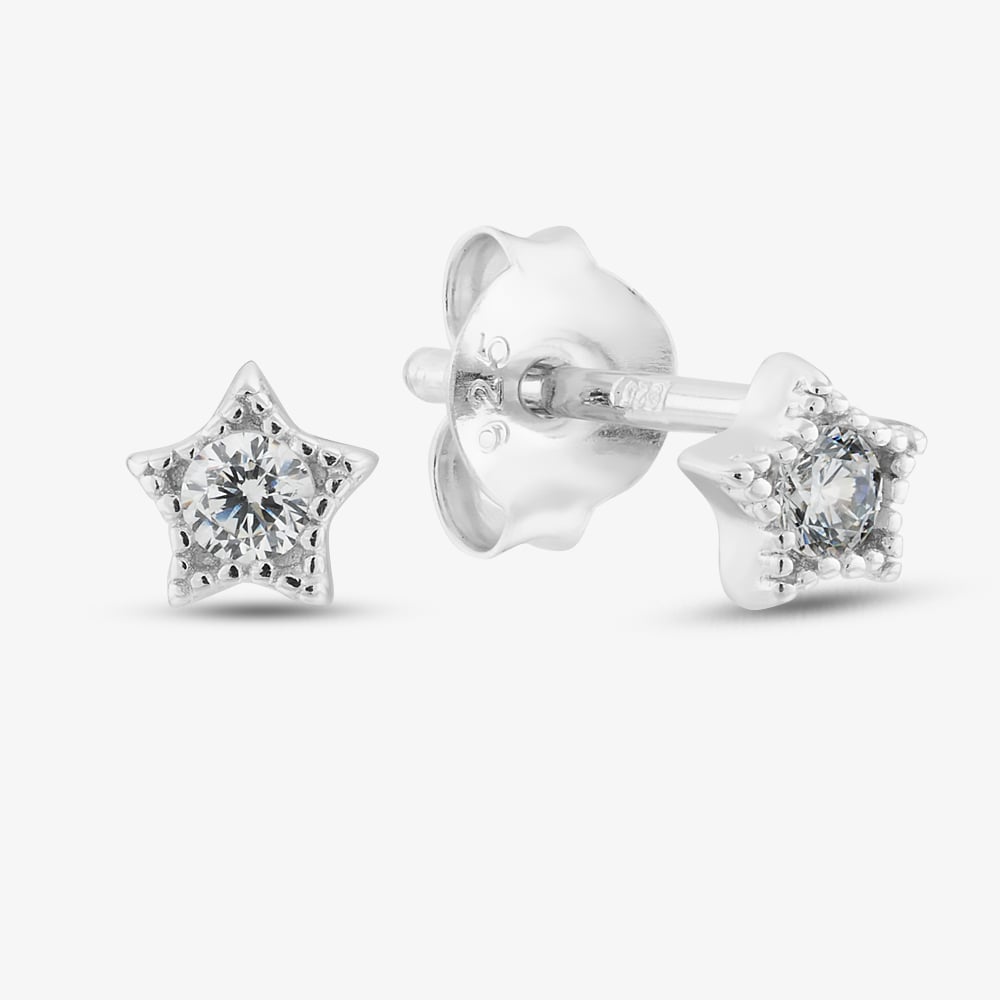 Sterling Silver Cubic Zirconia Star Stud Earrings E6182C