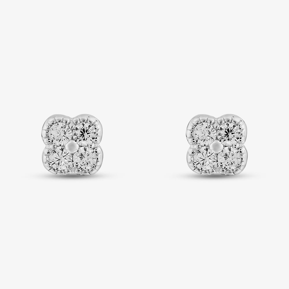Sterling Silver Cubic Zirconia Flower Stud Earrings E6279C
