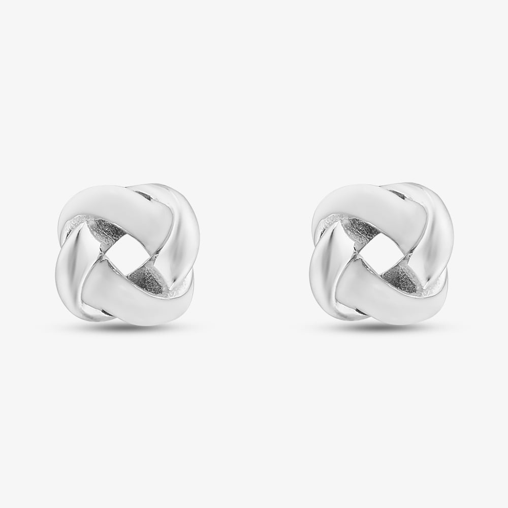 Sterling Silver Rhodium Plated White Enamel Small Knot Stud Earrings 8.55.9506