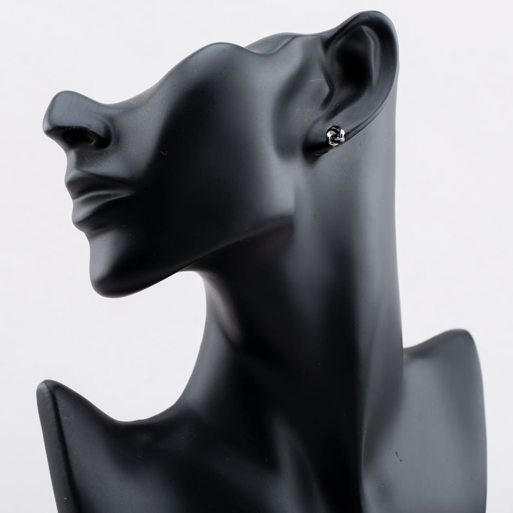 Sterling Silver Rhodium Plated Black Enamel Small Knot Stud Earrings 8.55.9507