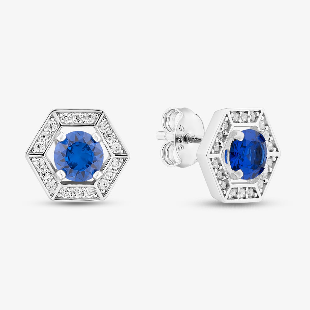 Click to view product details and reviews for Sterling Silver Rhodium Plated Blue Cubic Zirconia Hexagon Stud Earrings 8570018.