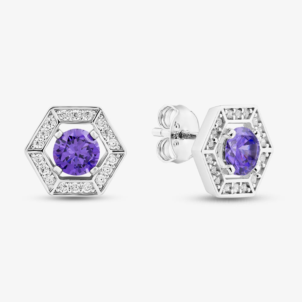 Click to view product details and reviews for Sterling Silver Rhodium Plated Purple Cubic Zirconia Hexagon Stud Earrings 8570020.