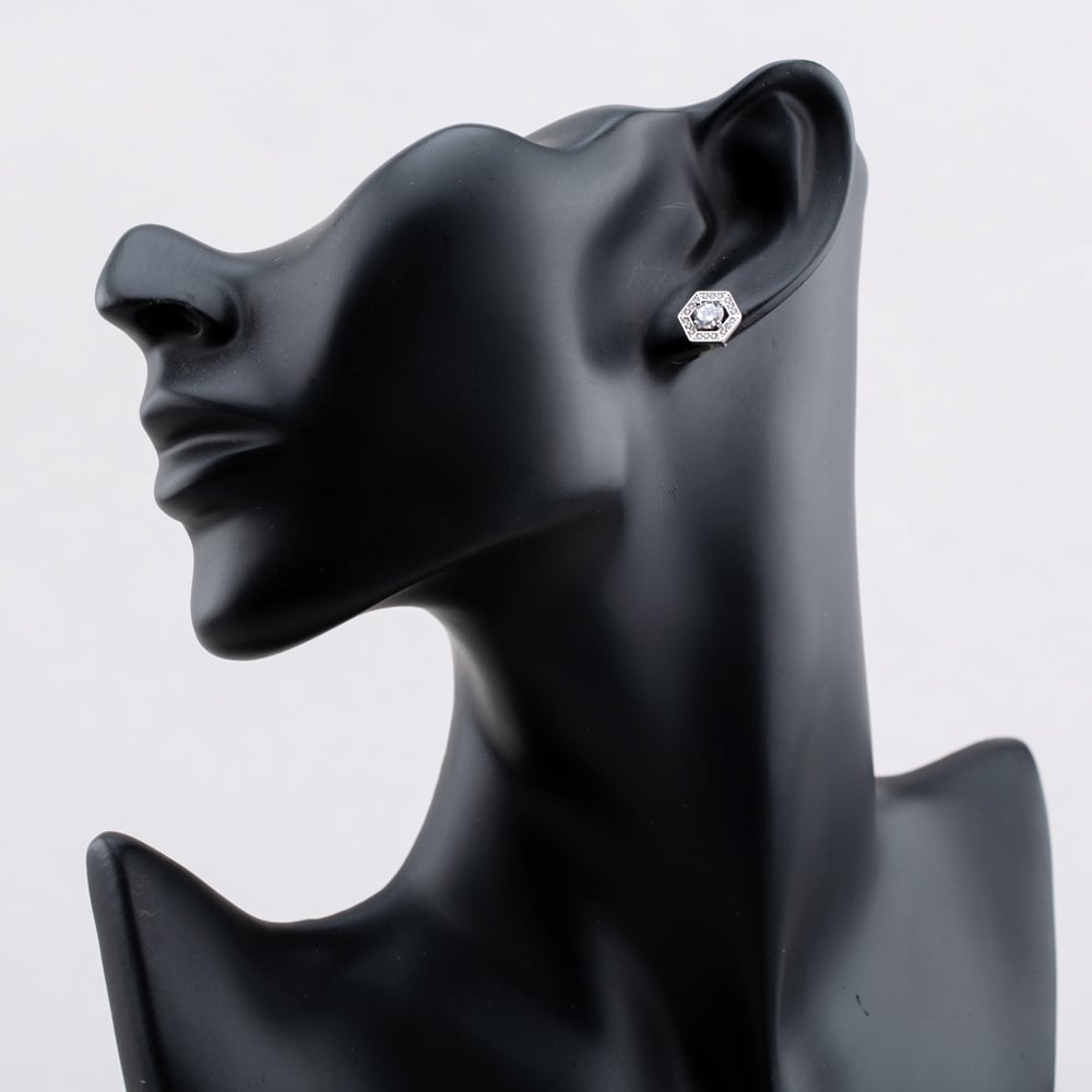Sterling Silver Rhodium Plated White Cubic Zirconia Hexagon Stud Earrings 8.57.0021