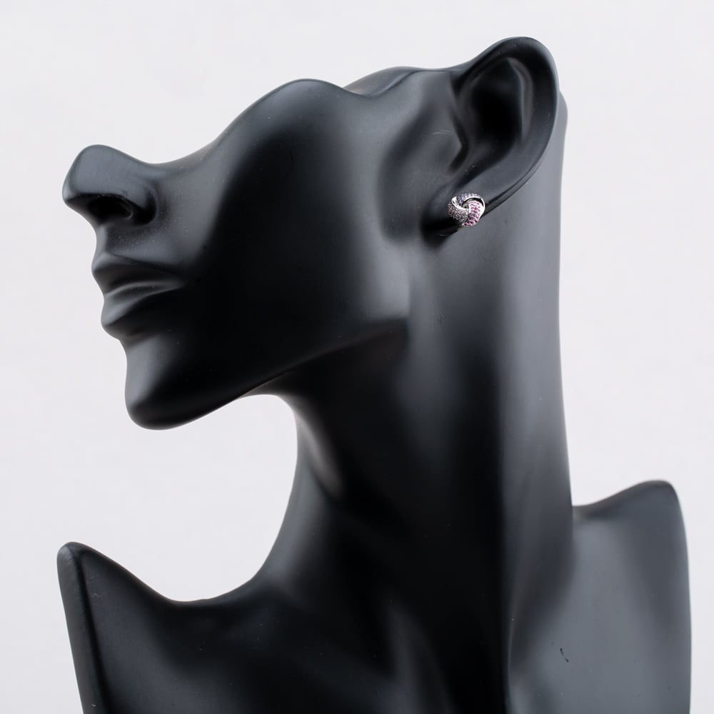 Sterling Silver Rhodium Plated Pink Cubic Zirconia Pave Knot Stud Earrings 8.57.0029