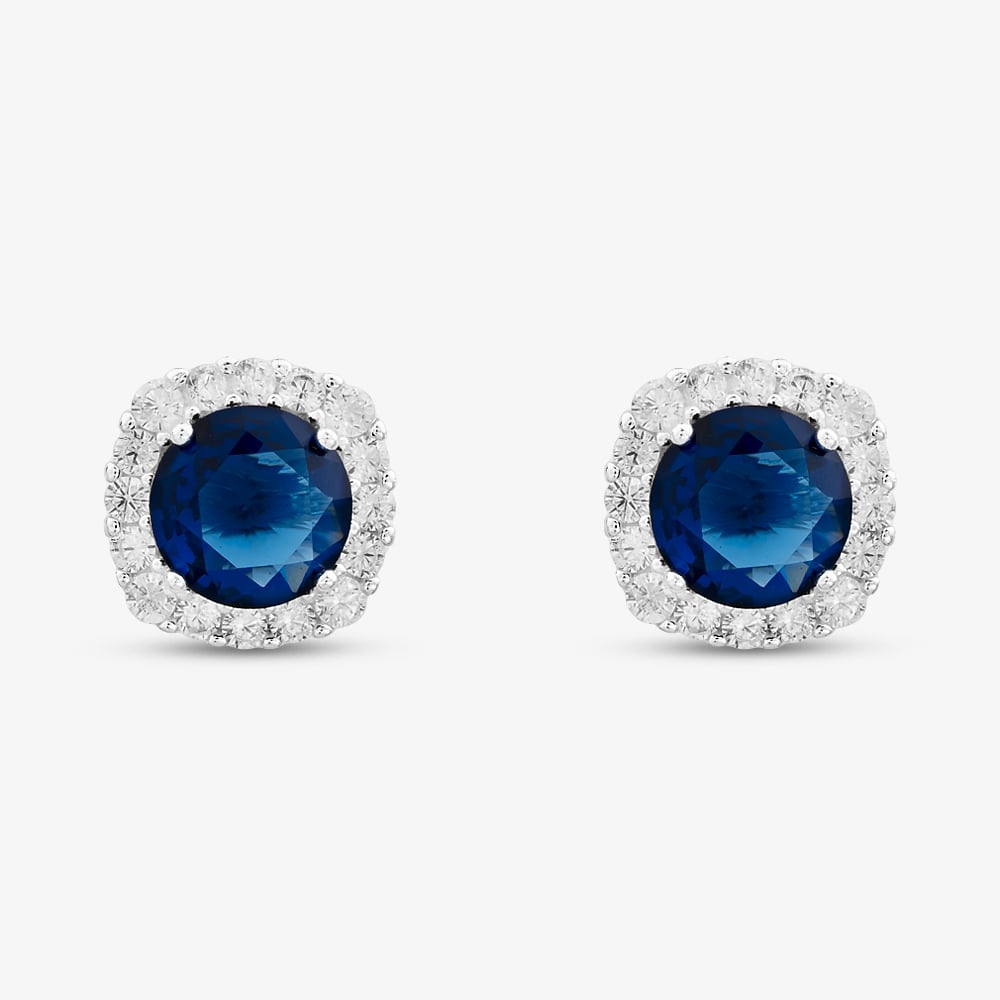 Sterling Silver Rhodium Plated White & Blue Cubic Zirconia Stud Earrings 8.57.0045