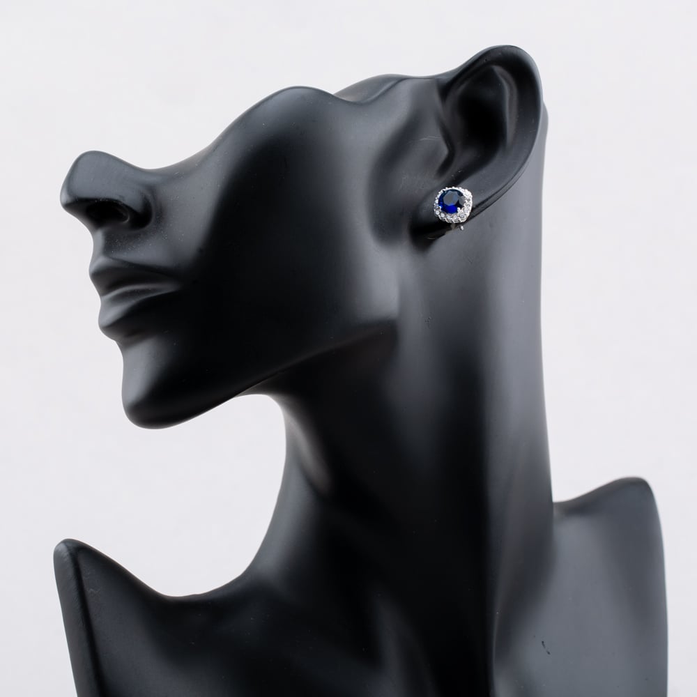 Sterling Silver Rhodium Plated White & Blue Cubic Zirconia Stud Earrings 8.57.0045