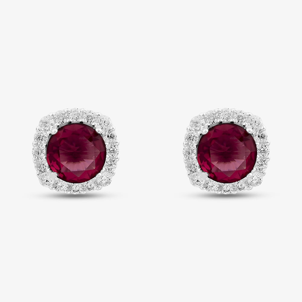 Sterling Silver Rhodium Plated White & Red Cubic Zirconia Stud Earrings 8.57.0046