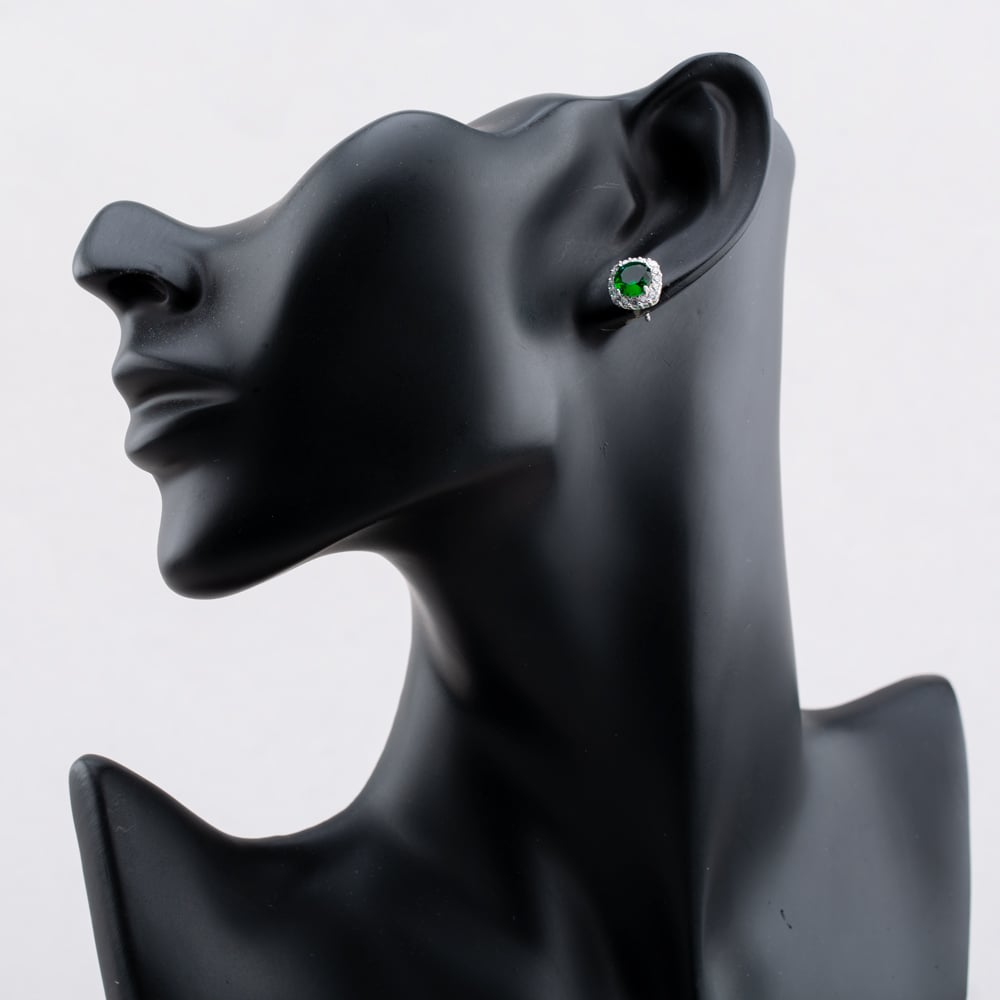 Sterling Silver Rhodium Plated White & Green Cubic Zirconia Stud Earrings 8.57.0047