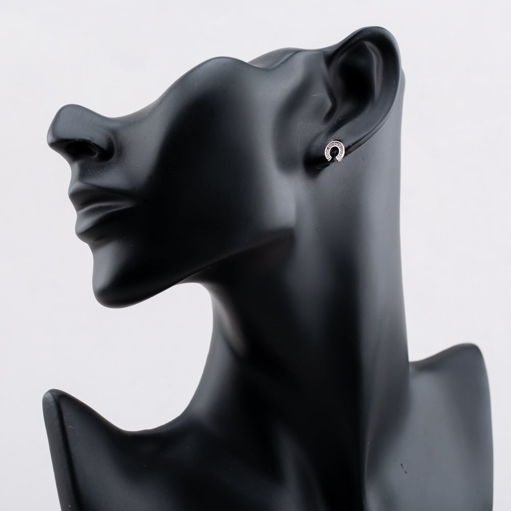 Sterling Silver Rhodium Plated Pink Cubic Zirconia Horseshoe Stud Earrings 8.59.1069