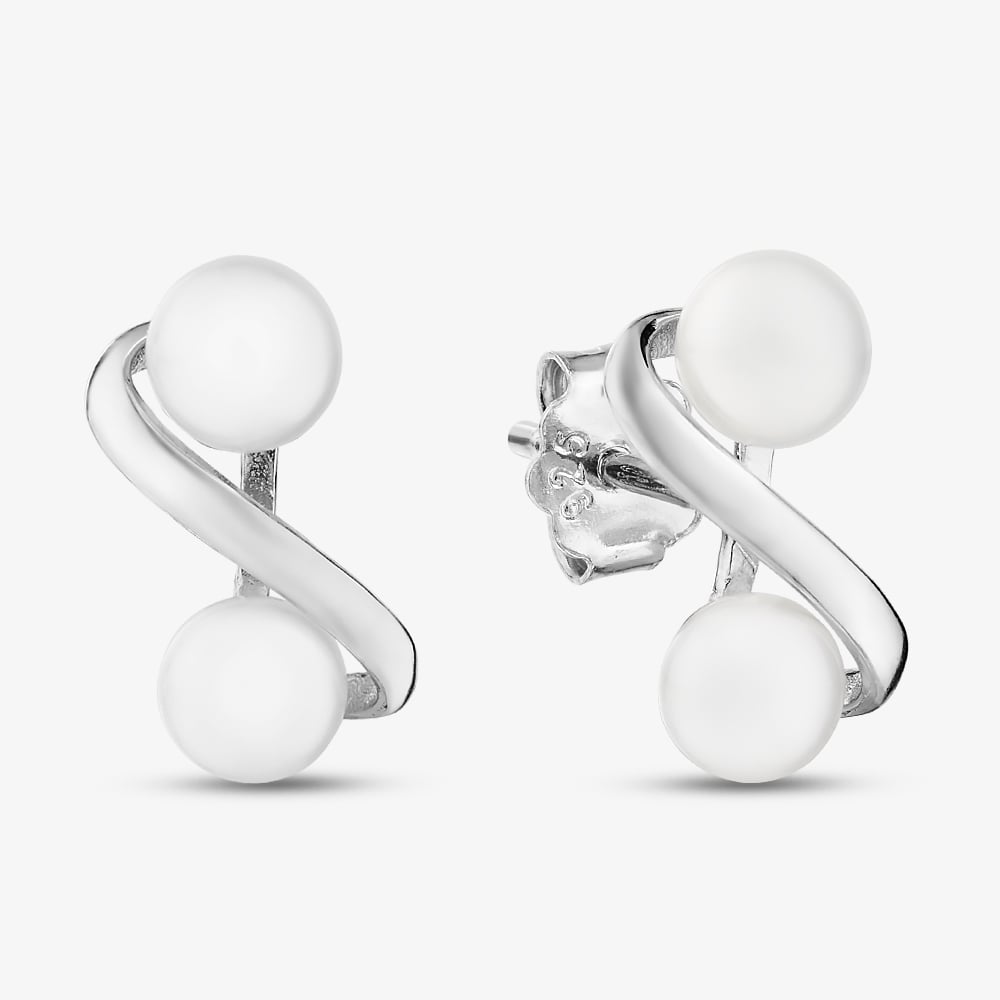 Sterling Silver Double Pearl Infinity Stud Earrings EOW70226FW