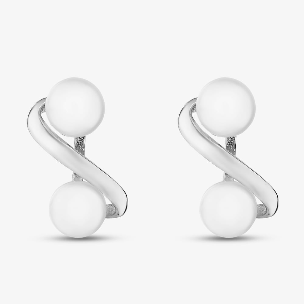 Sterling Silver Double Pearl Infinity Stud Earrings EOW70226FW