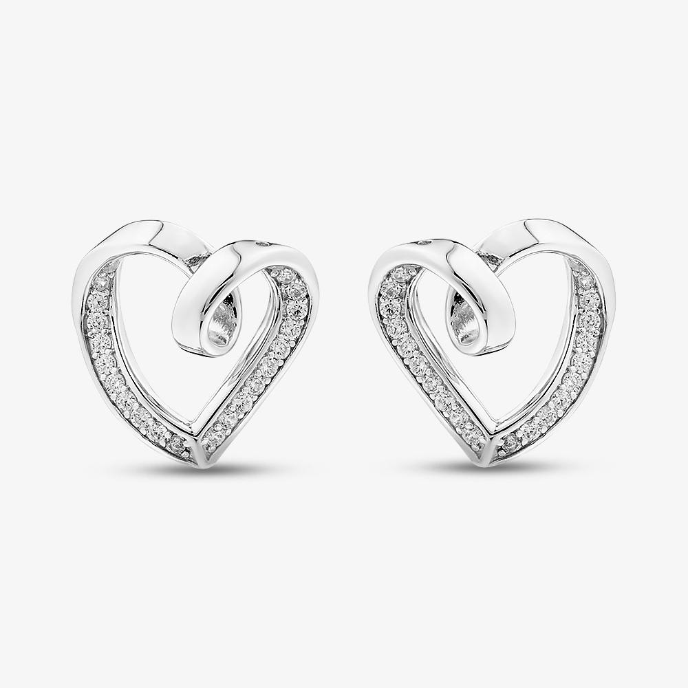 Fashionista Silver Sterling Silver Cubic Zirconia Twisted Heart Stud Earrings ME-1078