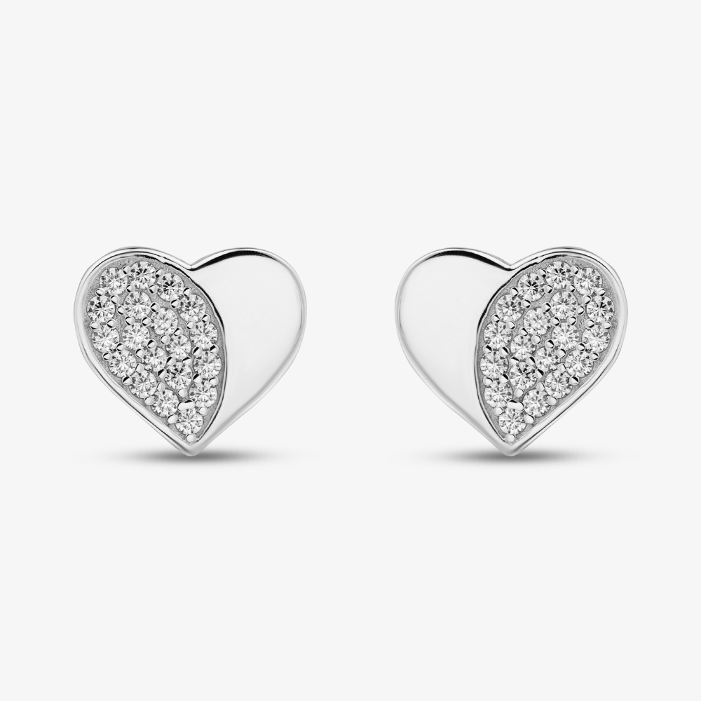 Fashionista Silver Sterling Silver Cubic Zirconia Heart Stud Earrings ME-1079