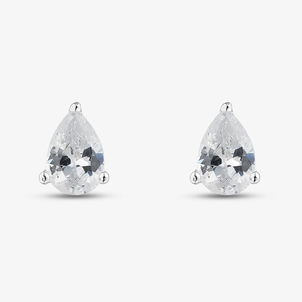 Fashionista Silver Silver Pear Cut Cubic Zirconia Stud Earrings EPS4X6 (BK)