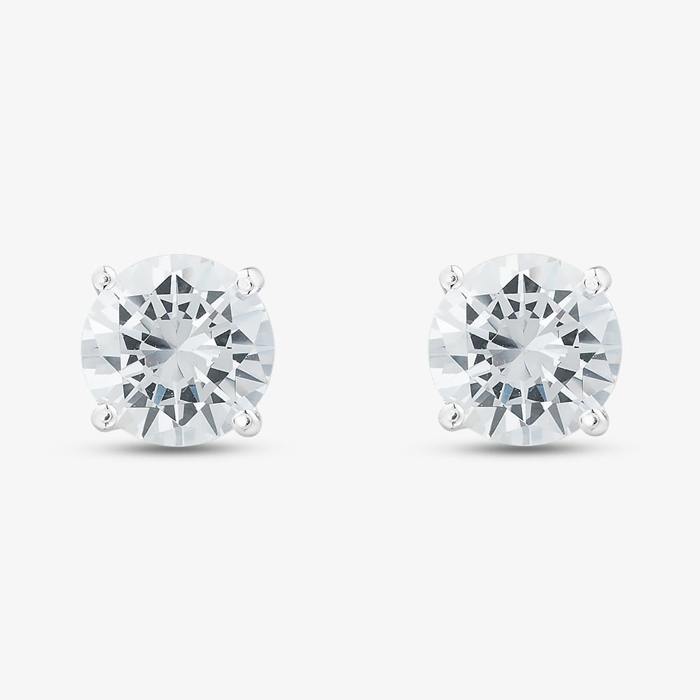 Fashionista Silver Silver 7mm Round Cut Cubic Zirconia Stud Earrings ERD7 (BK)