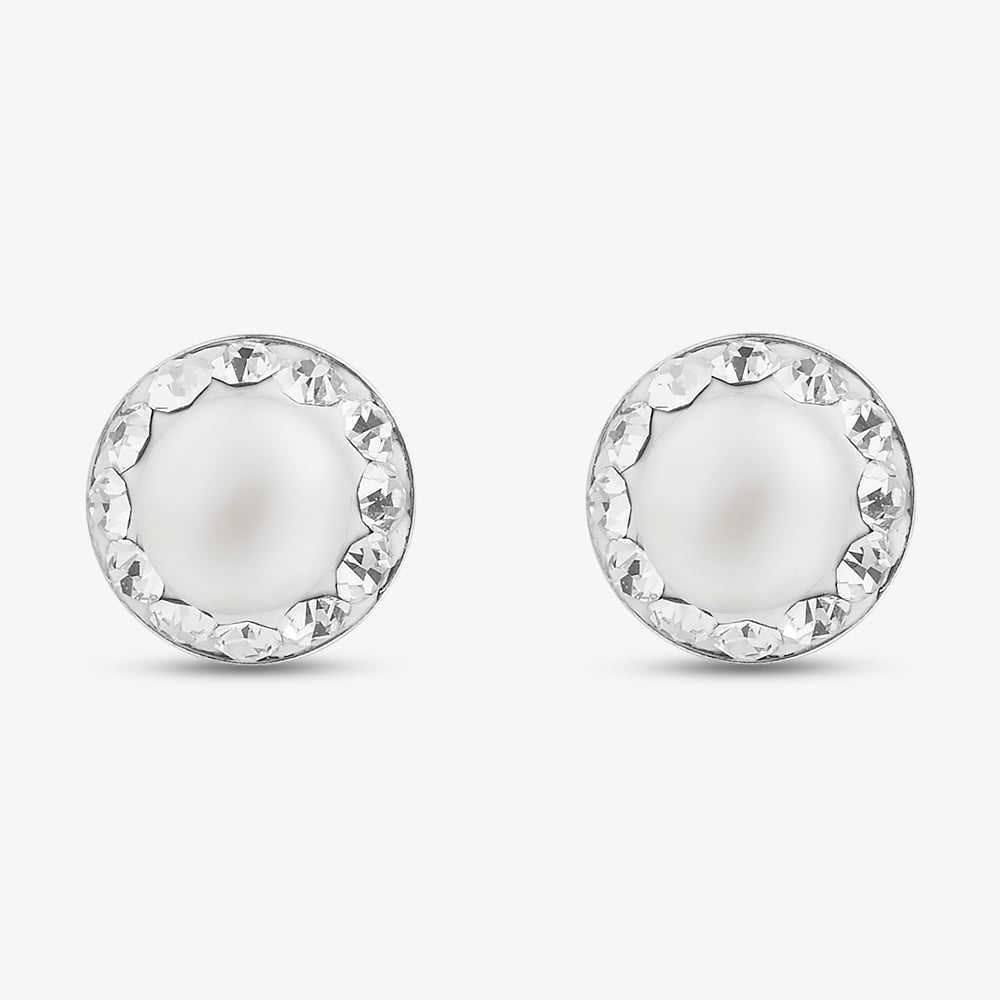 Fashionista Silver Silver Pearl & Cubic Zirconia Stud Earrings SWE6/P (BK)