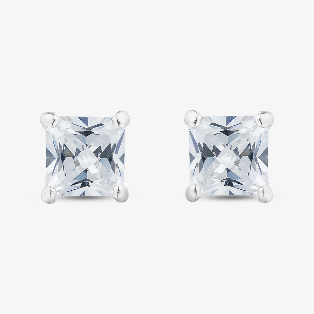 Fashionista Silver Silver 5mm Princess Cut Cubic Zirconia Stud Earrings ESQ5X5 (BK)