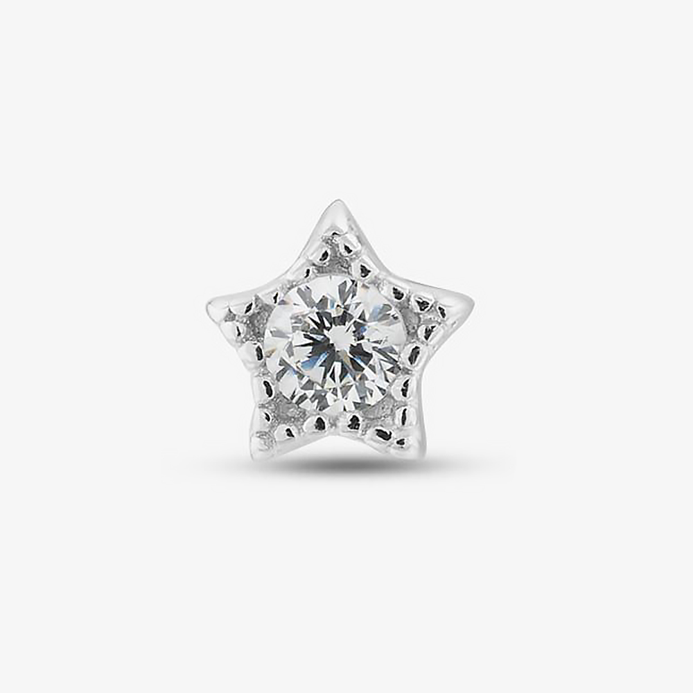 Sterling Silver Cubic Zirconia Star Single Stud Earrings E6182C (1X SINGLE EARRING)
