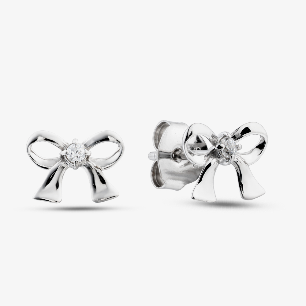 Fashionista Silver Sterling Silver Cubic Zirconia Bow Stud Earrings GCSE1083X0000R1