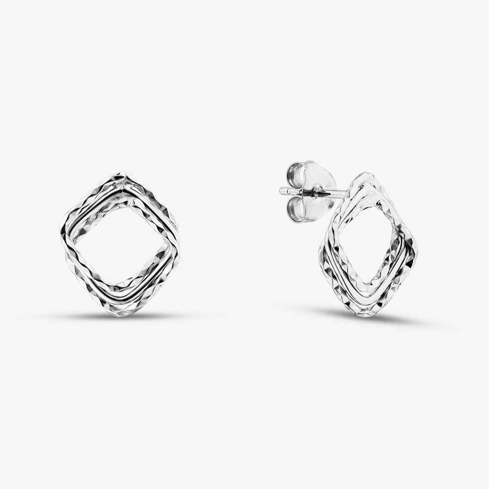 Fashionista Silver Sterling Silver Textured Open Diamond Stud Earrings KTE3411XX0000R1