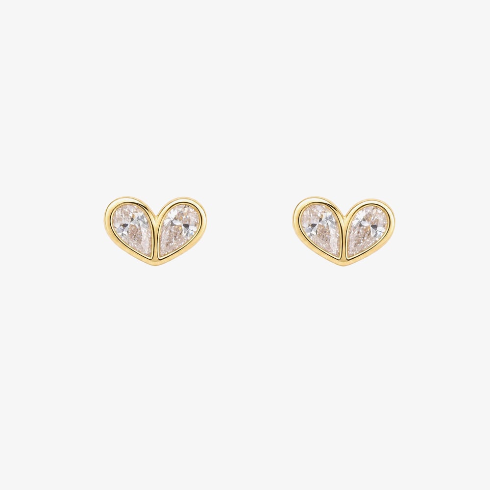 Fashionista Gold Yellow Gold Tone Plated Sterling Silver Cubic Zirconia Heart Stud Earrings E6817C