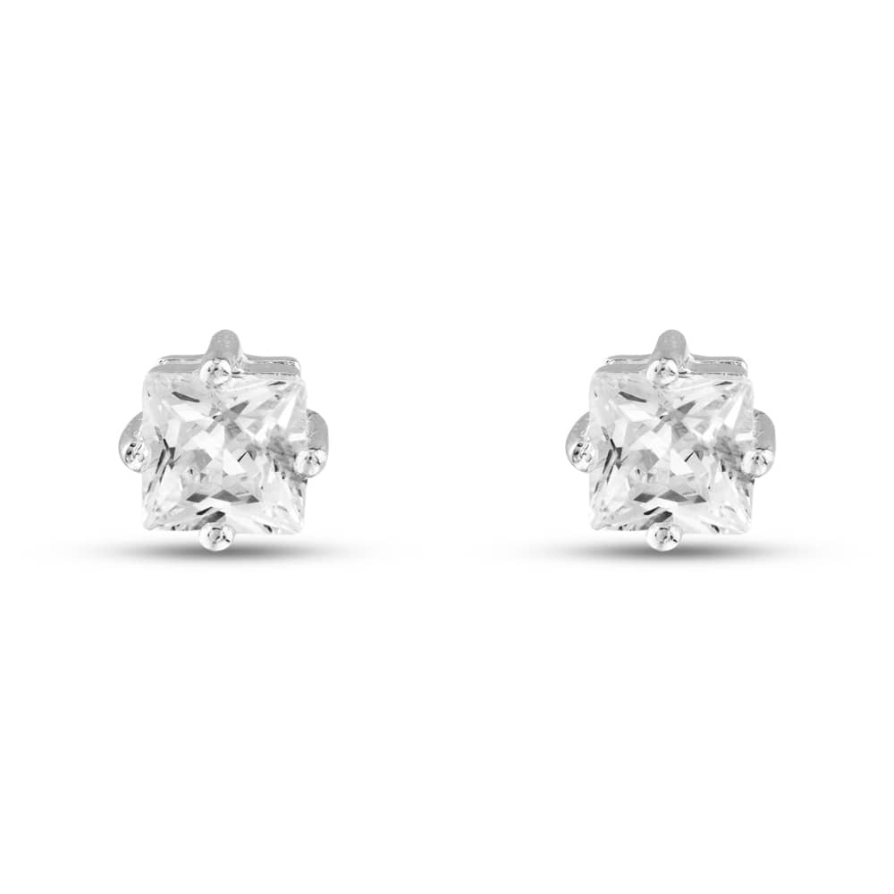 Silver 5mm Square Cubic Zirconia Stud Earrings 8-58-3319