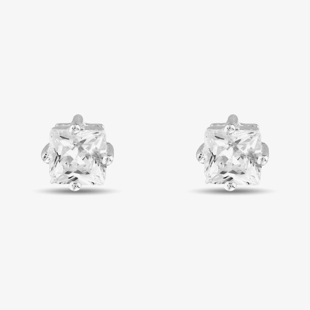 Silver 5mm Square Cubic Zirconia Stud Earrings 8-58-3319