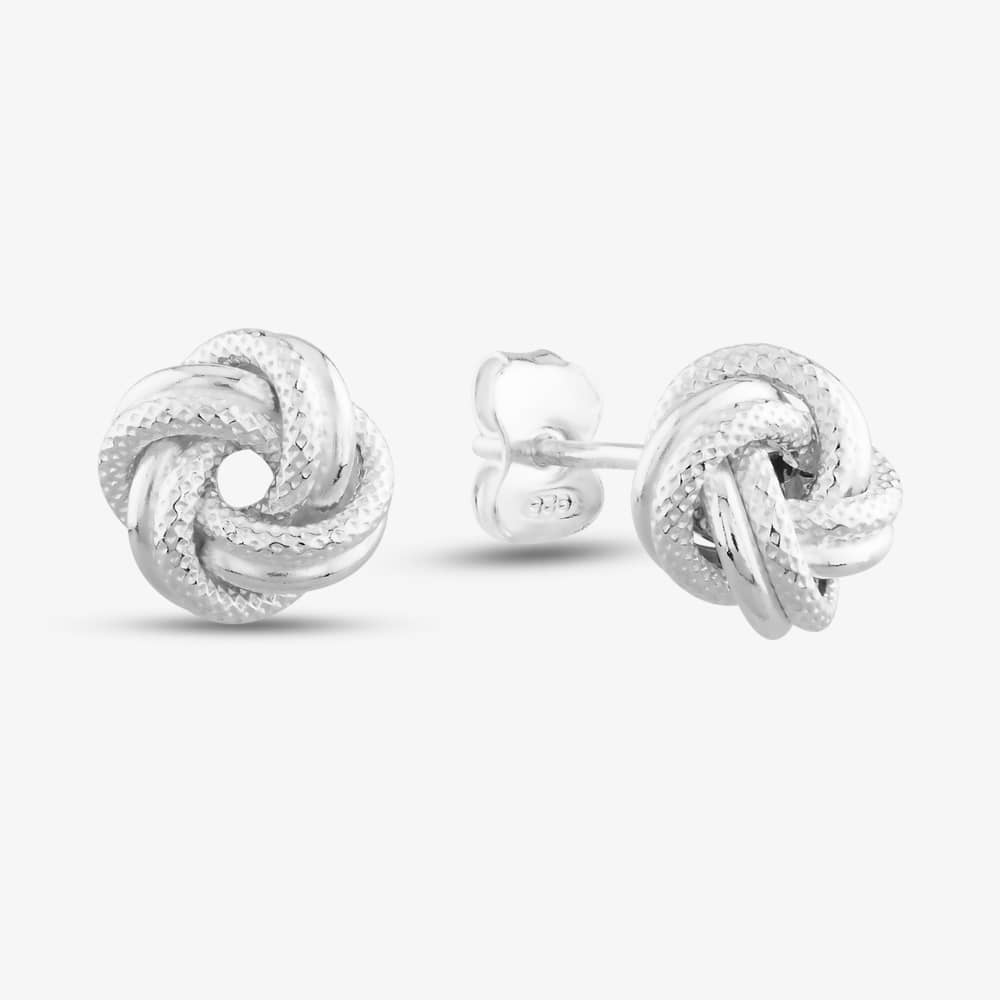 Product photograph of Silver Textured Knot Stud Earrings 8-55-6429 from The Jewel Hut
