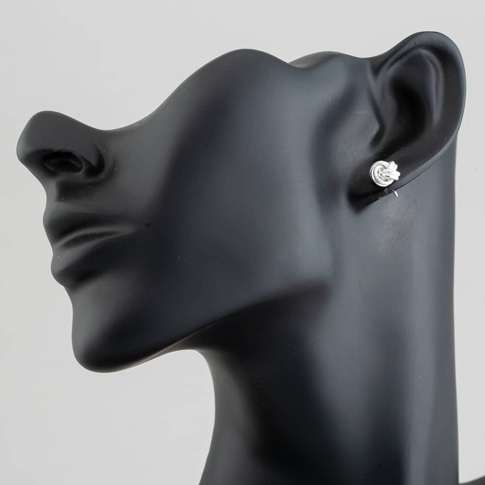 Silver Textured Knot Stud Earrings 8-55-6429