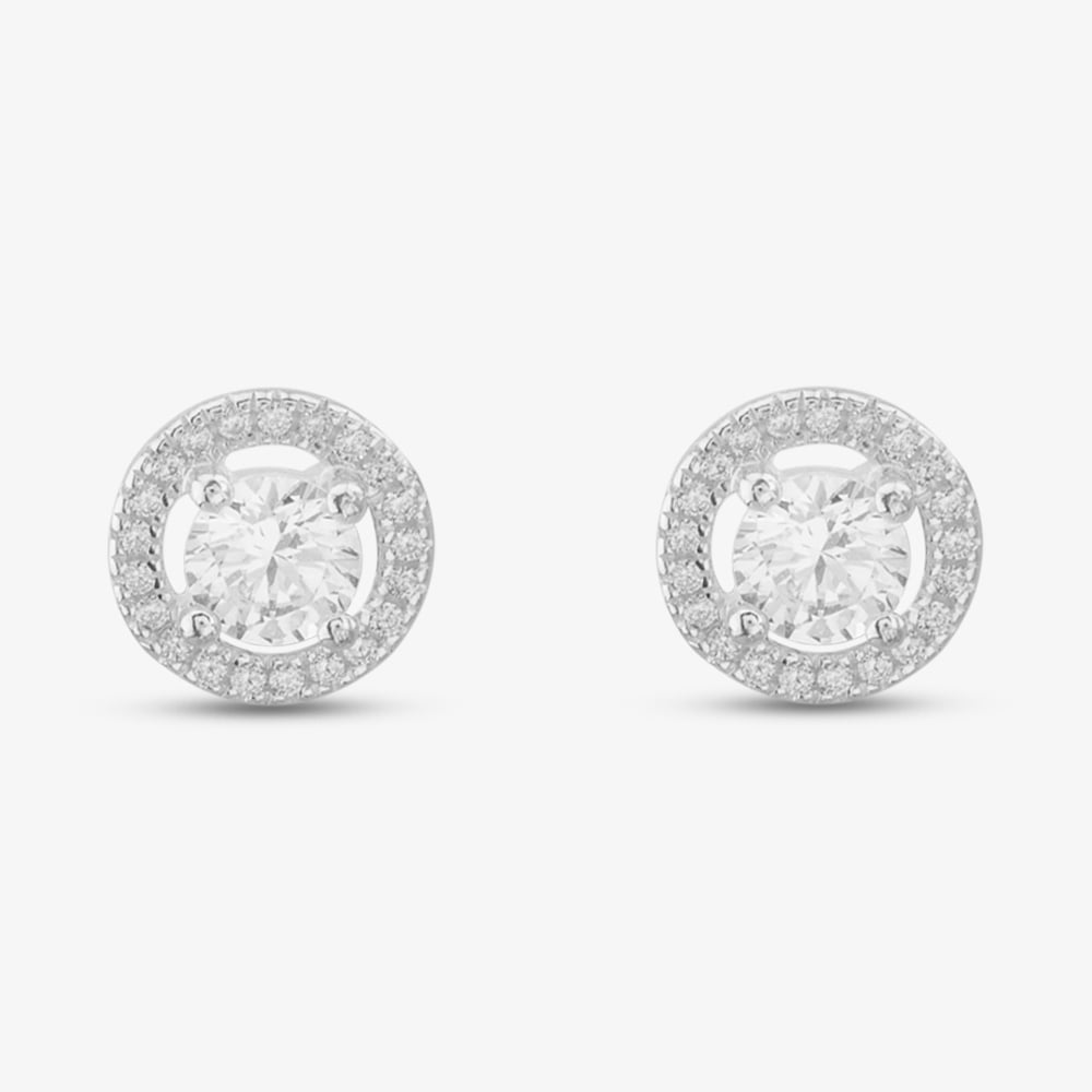 Silver Round Cubic Zirconia Cluster Earrings E4909C