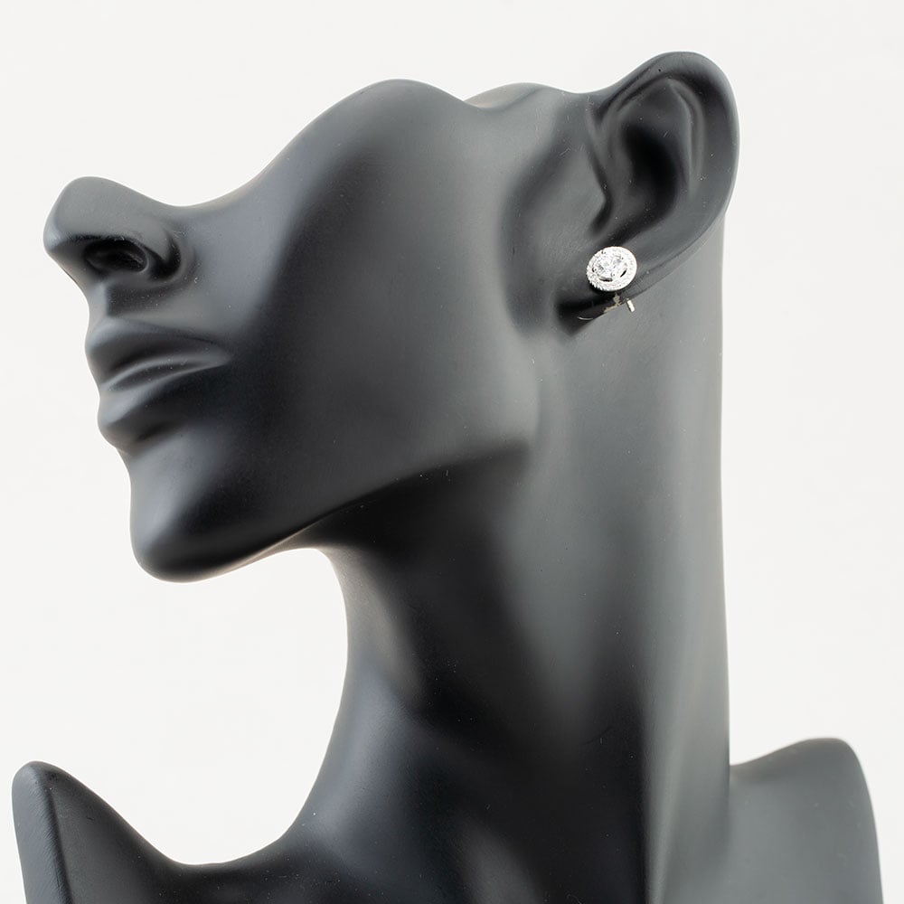 Silver Round Cubic Zirconia Cluster Earrings E4909C