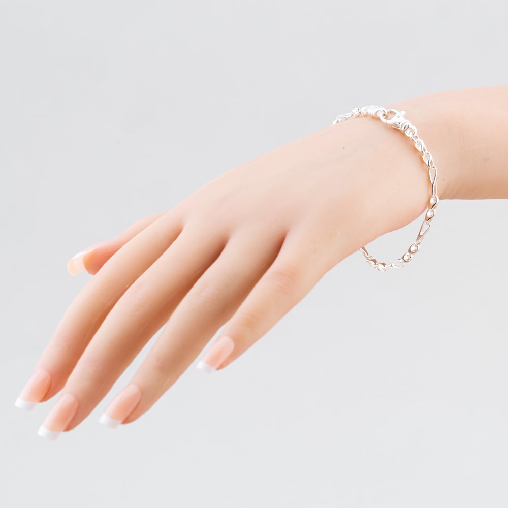 Argentium Silver 7.3 Inch Fancy Figaro Chain Bracelet ARG-943044-7.3