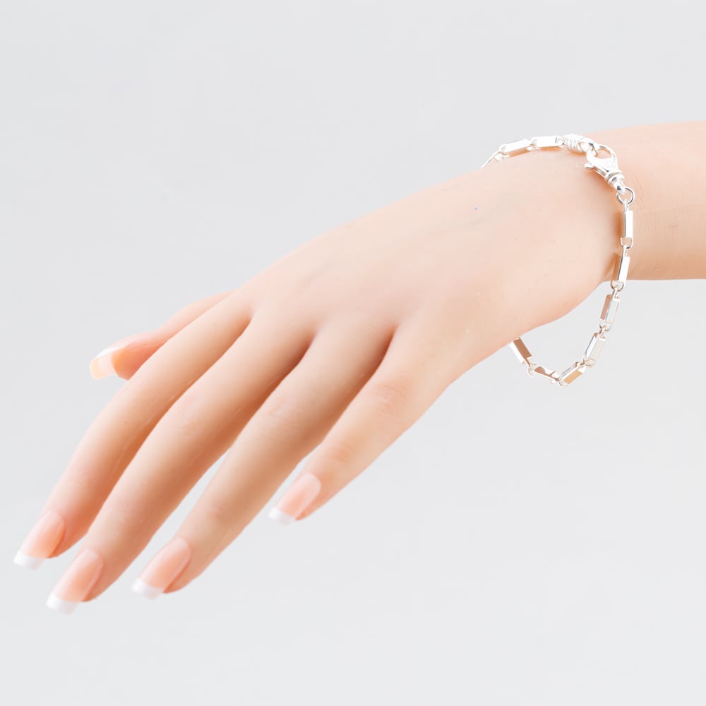 Argentium Silver 7.9 Inch Rectangle Bar Chain Bracelet ARG-943041-7.9