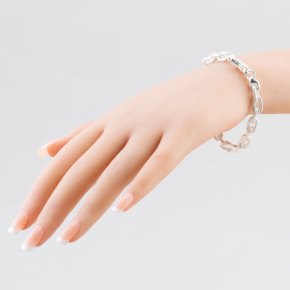 Argentium Silver 7.5 Inch Textured Link Chain Bracelet ARG-94302-7.5