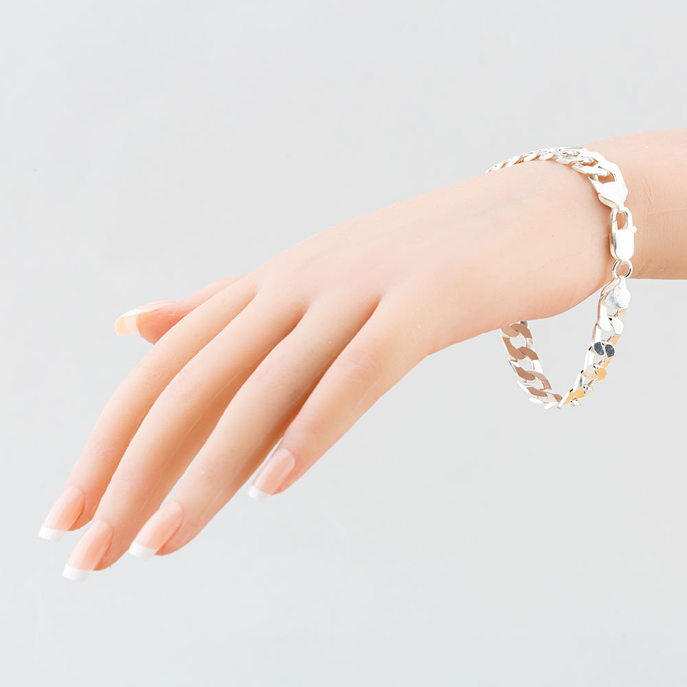 Silver 8 Inch Flat Square Curb Bracelet 8.23.7023