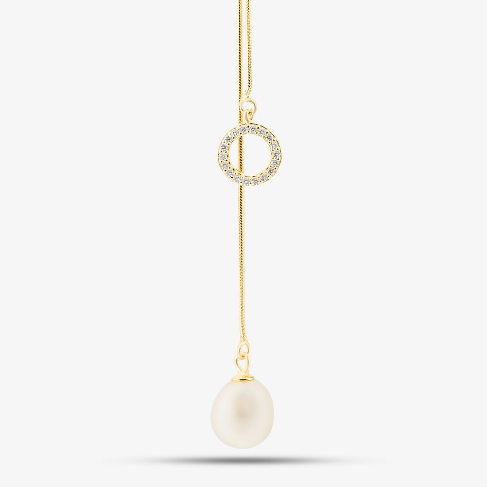 Gold Plated Sterling Silver Freshwater Pearl & Cubic Zirconia Adjustable Necklace POW70390FW/GP