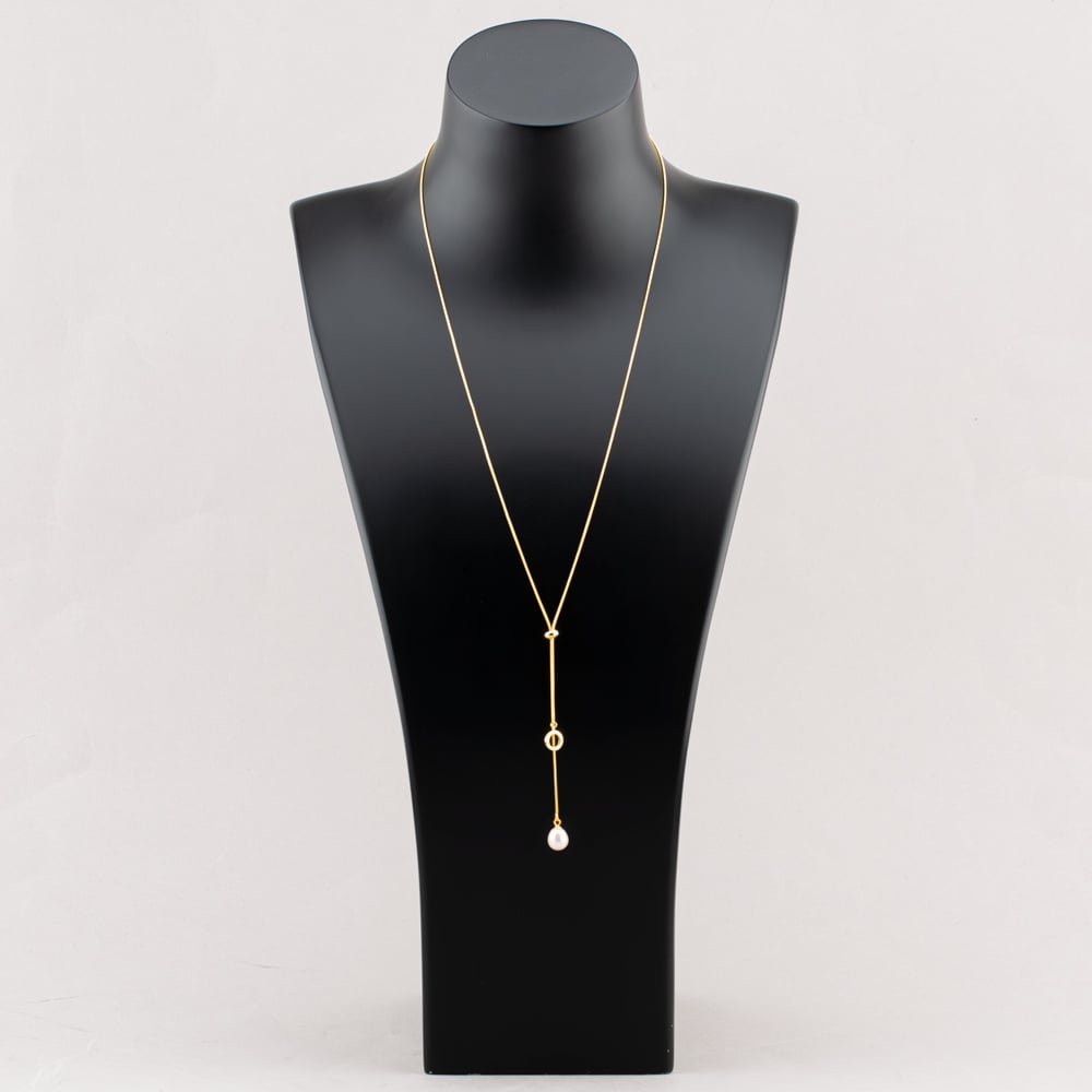 Gold Plated Sterling Silver Freshwater Pearl & Cubic Zirconia Adjustable Necklace POW70390FW/GP