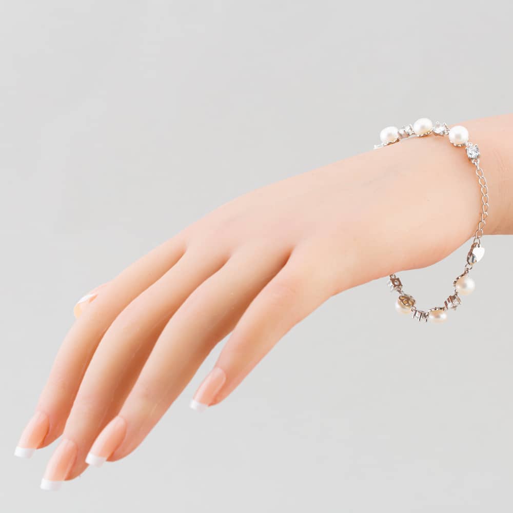 Silver Side Drilled Freshwater Pearl and Claw-set Cubic Zirconia Bracelet BRW70030FW