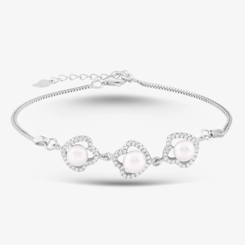 Product photograph of Sterling Silver Freshwater Pearl And Cubic Zirconia Bracelet Brw70246fw from The Jewel Hut