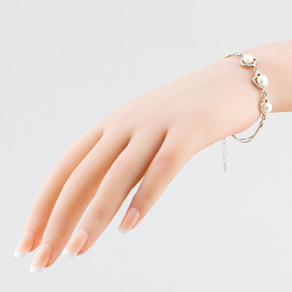 Sterling Silver Freshwater Pearl And Cubic Zirconia Bracelet BRW70246FW