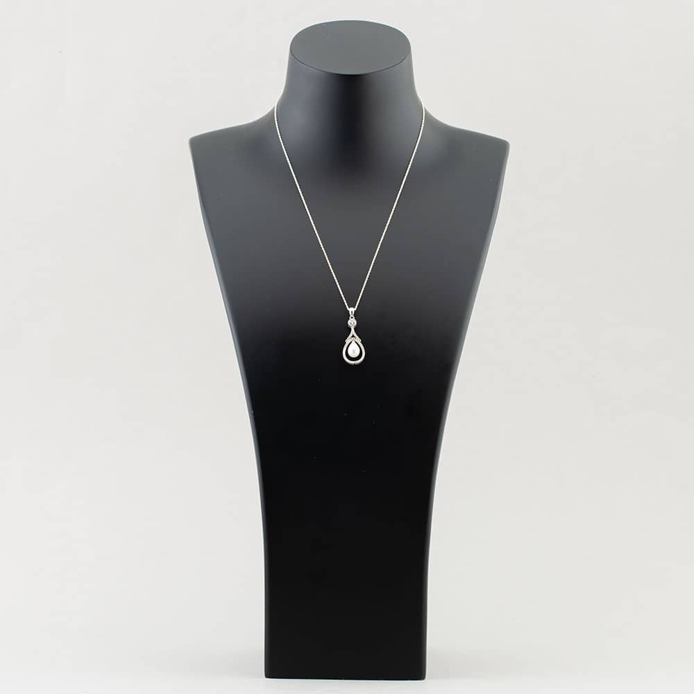 Silver Freshwater Pearl and Cubic Zirconia Teardrop Pendant PNW70093FW