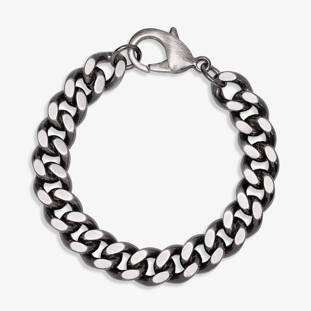 Oxidised Silver Tone 8 Inch Curb Bracelet 0.23.6873